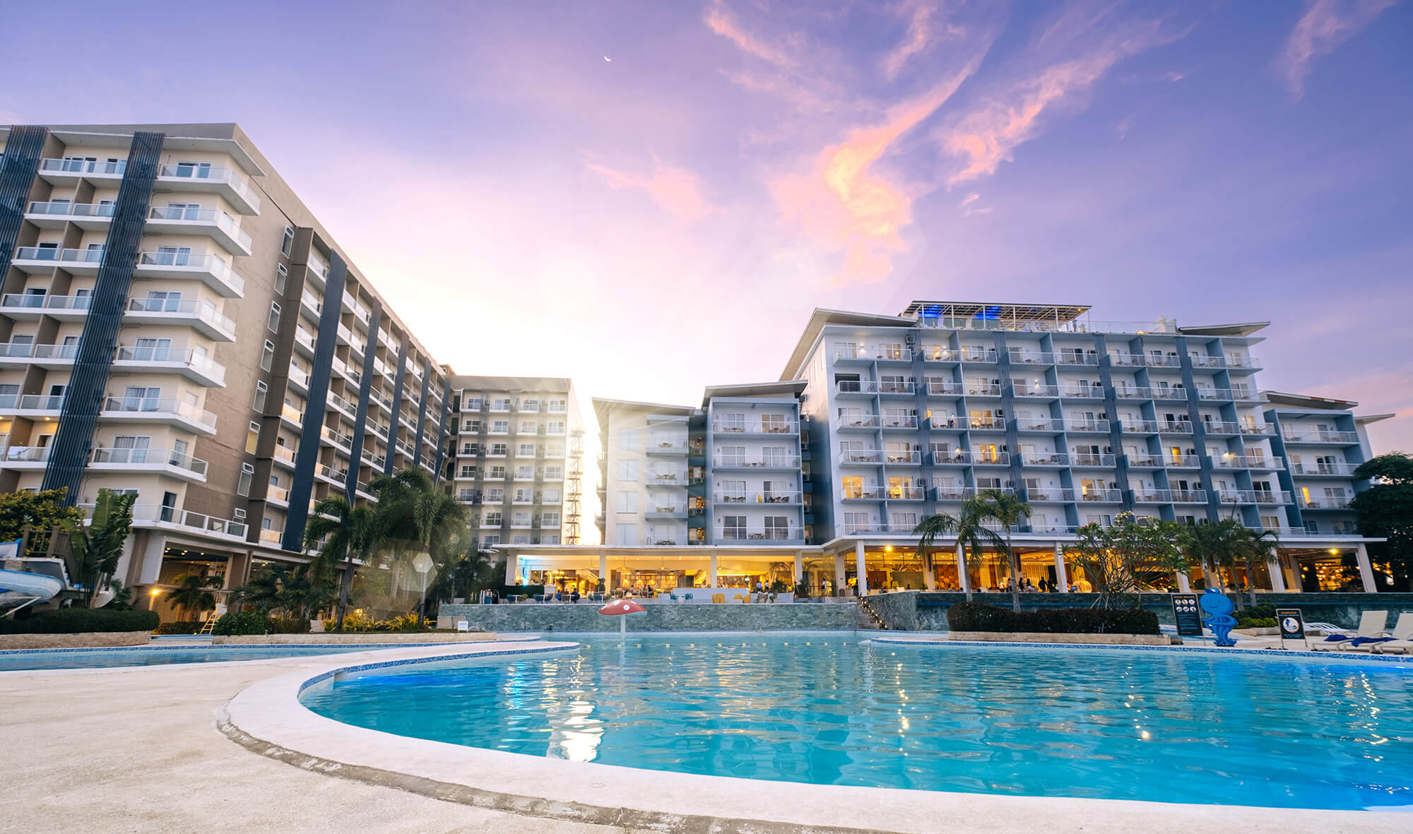 A Solea resort pool and building front, Cordova, Cebu.